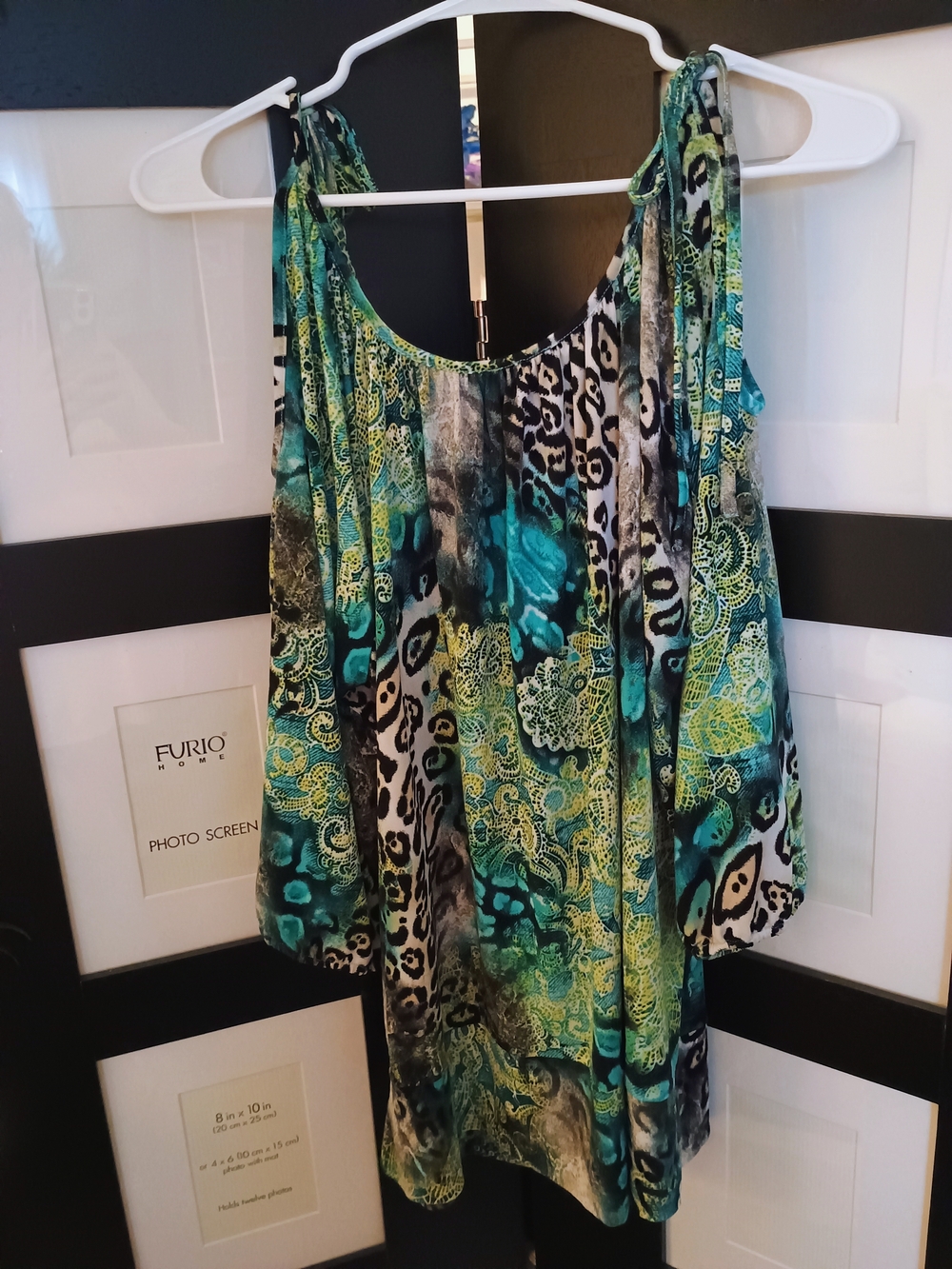 Vintage Aqua & Teal Cold-Shoulder Leopard Print Top